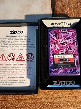 Zippo Armor Case Pink 80s Tape Cassette Design Windproof Lighter NEW